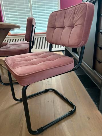 Velvel eetkamerstoelen roze buisframe 3 stuks beschikbaar voor biedingen