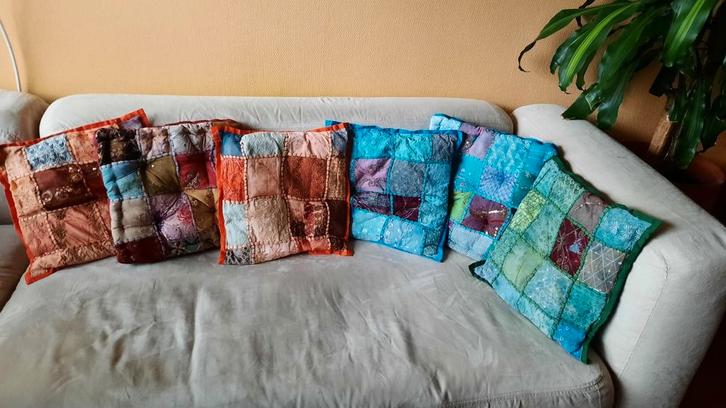 6 sierkussentjes Bohemian Hippie Indian, Huis en Inrichting, Woonaccessoires | Kussens, Gebruikt, Overige kleuren, Vierkant, Ophalen of Verzenden