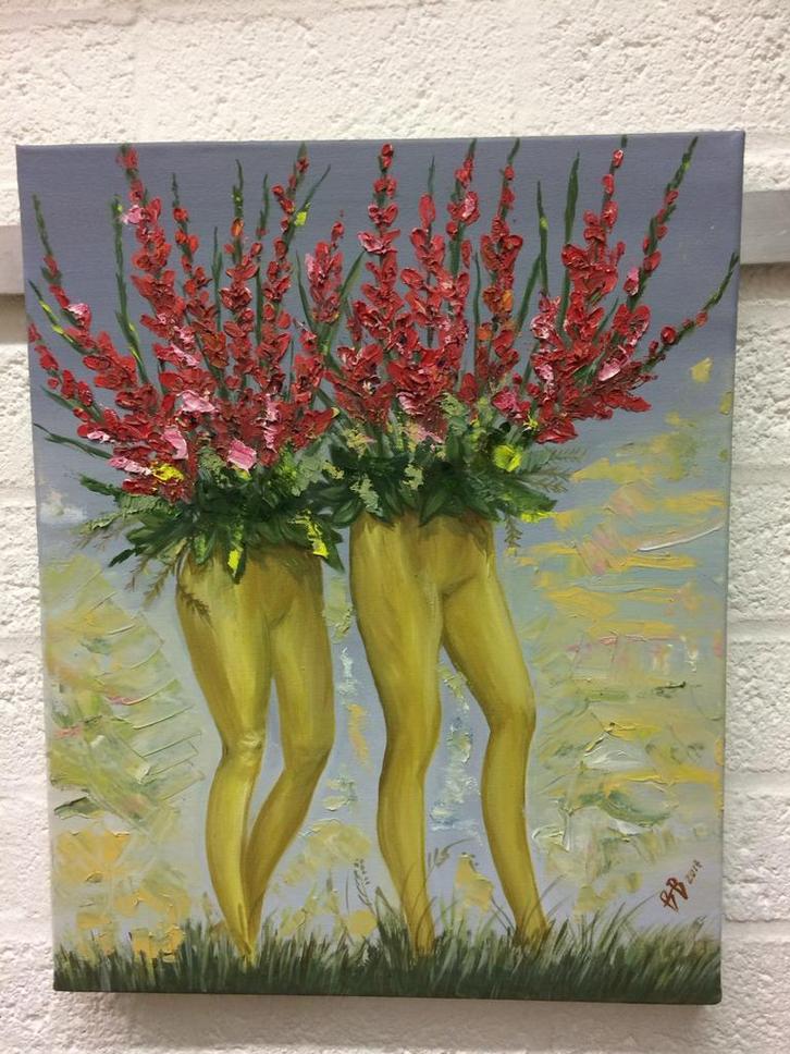 Gladiolen Mannequins Olieverf, Antiek en Kunst, Kunst | Schilderijen | Klassiek, Ophalen