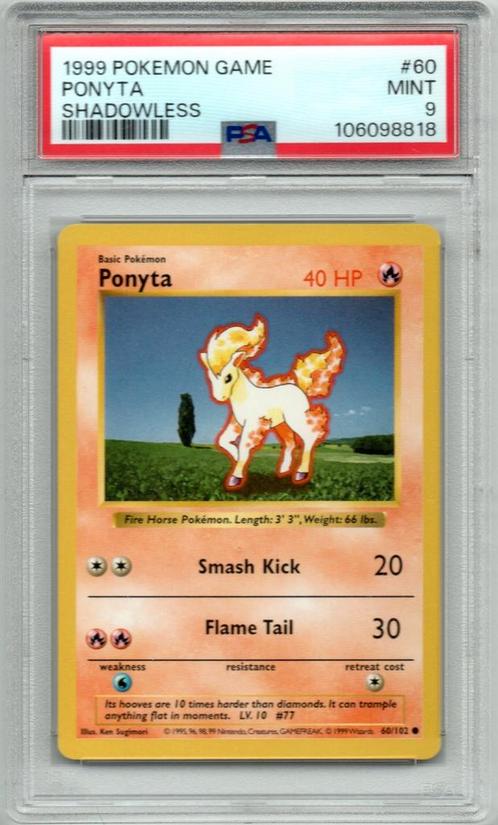 Ponyta Shadowless Psa 9 Base set 1999, Hobby en Vrije tijd, Verzamelkaartspellen | Pokémon, Ophalen of Verzenden
