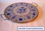 retro vintage taartschaal vlaaischaal blauw wit, Huis en Inrichting, Keuken | Servies, Ophalen of Verzenden, Gebruikt, Overige stijlen