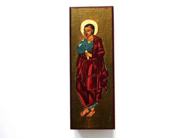 Icoon Heilige met perkamentrol handbeschilderd, Antiek en Kunst, Antiek | Religie, Ophalen of Verzenden