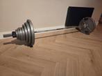Olympische halterstang met gewichten als nieuw! 140kg!, Ophalen, Zo goed als nieuw, Halterstangen