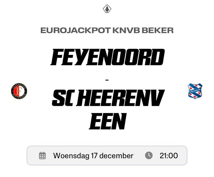 2 tickets Feyenoord - SC Heerenveen overdekt, Tickets en Kaartjes, Sport | Voetbal, Drie personen of meer, Januari