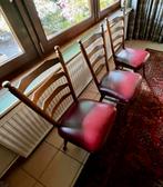 Vintage eettafel stoelen, eiken met lederen zitting., Huis en Inrichting, Stoelen, Vijf, Zes of meer stoelen, Gebruikt, Leer, Vintage