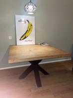 Houten tafel met stalen poten, Huis en Inrichting, Tafels | Eettafels, Ophalen, Gebruikt, 50 tot 100 cm, 150 tot 200 cm