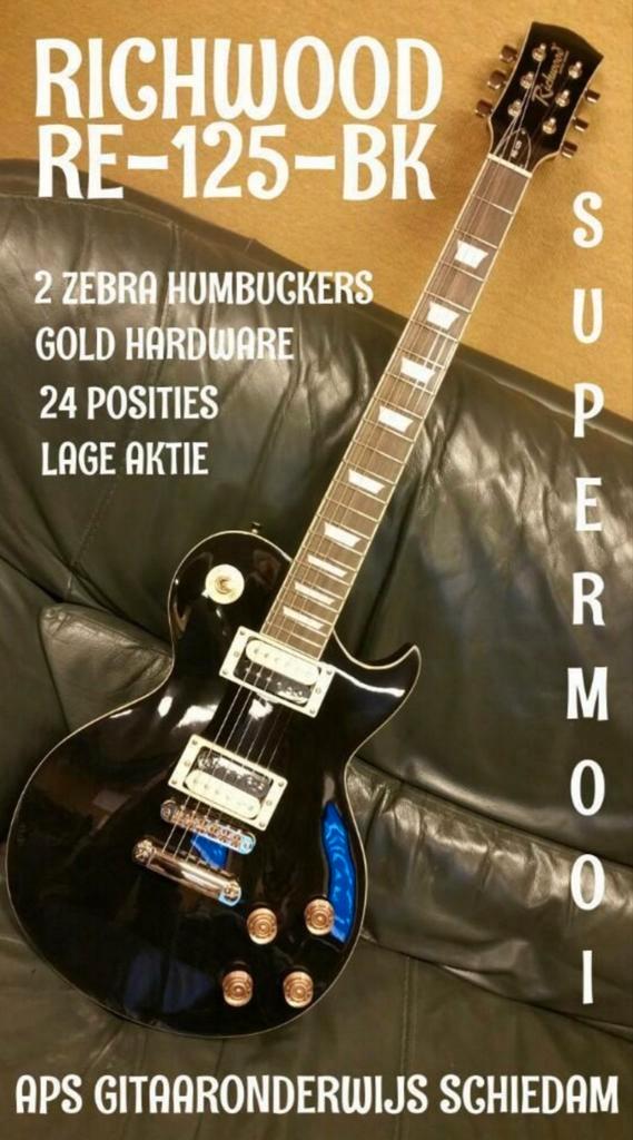 NIEUWE RICHWOOD RE-125-BK LES PAUL STANDARD CHIN, Muziek en Instrumenten, Snaarinstrumenten | Gitaren | Elektrisch, Nieuw, Solid body