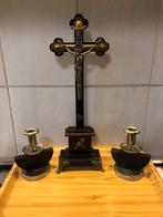 Antiek kruis met 2 kandelaars, Antiek en Kunst, Antiek | Religie, Ophalen of Verzenden