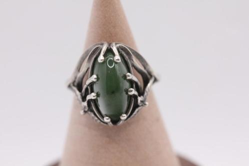 vintage ring zilver 875 met Siberische nefriet/jade steen, Sieraden, Tassen en Uiterlijk, Ringen, Zo goed als nieuw, Dame, 18 tot 19