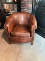 Stoere Vintage Schapenleren Clubfauteuil, Huis en Inrichting, Fauteuils, Gebruikt, Minder dan 75 cm, Leer, 50 tot 75 cm