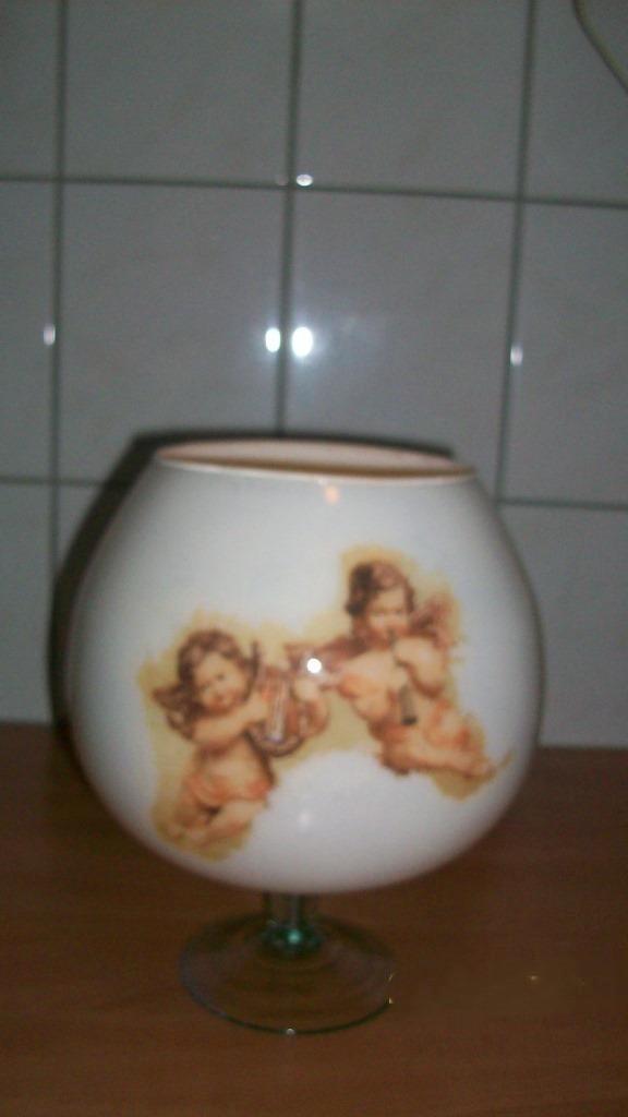 Brocant gedecoreerd windlicht met engeltjes (glas), Huis en Inrichting, Woonaccessoires | Kandelaars en Kaarsen, Nieuw, Kandelaar