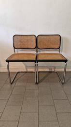 2x Cesca Breuer Thonet buisframe stoel zwart Rotan webbing, Vintage Bauhaus Design, Riet of Rotan, Twee, Gebruikt