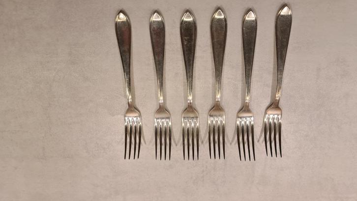 Te koop: 6 vintage vorken Sola parelrand punt filet 90, Antiek en Kunst, Antiek | Bestek, Ophalen of Verzenden
