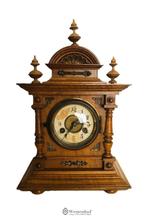 Antieke klok - brocante tafelklok hout - ornamenten, Ophalen of Verzenden