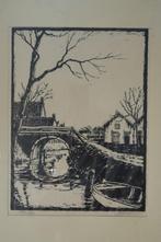 houtsnede brug Lange Houtweg in Loosduinen, C. Steiger 1930, Antiek en Kunst, Kunst | Etsen en Gravures, Verzenden
