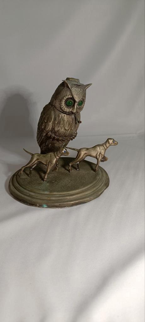 Antiek Verzilverd Jachttafereel Uil met Honden, Antiek en Kunst, Kunst | Beelden en Houtsnijwerken, Ophalen of Verzenden