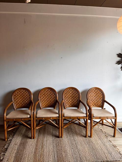 4 rotan stoelen vintage, Huis en Inrichting, Stoelen, Zo goed als nieuw, Vier, Bruin, Ophalen