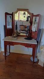 Antieke kaptafel met geslepen glas en marmer plaat, Antiek, Gebruikt, Minder dan 100 cm, Hout