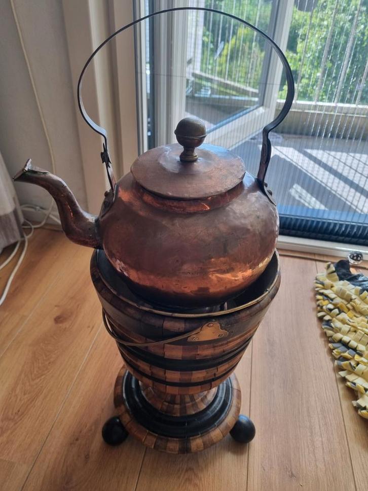 Koperen Theepot met Warmhouder, Antiek en Kunst, Antiek | Koper en Brons, Ophalen of Verzenden