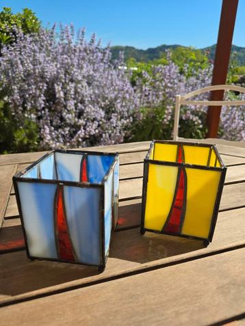 2 antieke Tiffany glas in lood Waxinelichthouders €35 beschikbaar voor biedingen