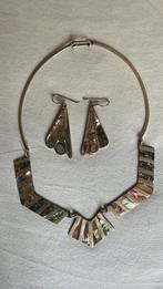 Zilveren parelmoeren ketting & oorbellen zie beschrijving, Ophalen of Verzenden, Gebruikt, Zilver, Met edelsteen