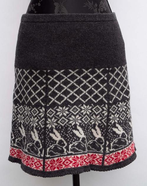 King Louie gebreid wollen rok met konijntjes maat S, Kleding | Dames, Rokken, Zo goed als nieuw, Maat 36 (S), Grijs, Boven de knie