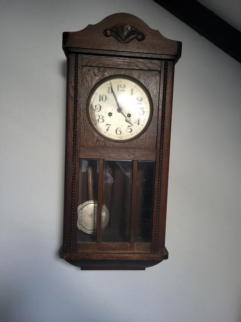 Antieke Junghans Wandklok met Slinger, Ophalen of Verzenden
