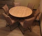 Massief eiken tafel op zwarte stalen poot, Ophalen of Verzenden, Zo goed als nieuw, 4 tot 6 stoelen