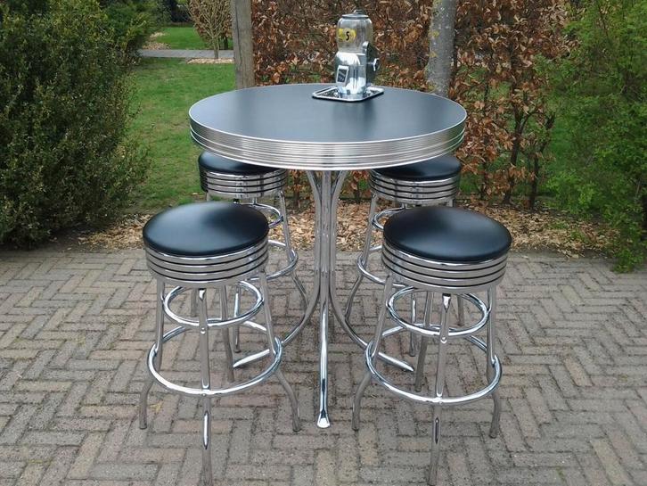 Amerikaanse bartafel + barkrukken Bel Air fifties , sixties, Huis en Inrichting, Barkrukken, Zo goed als nieuw, 60 tot 90 cm, 4 krukken