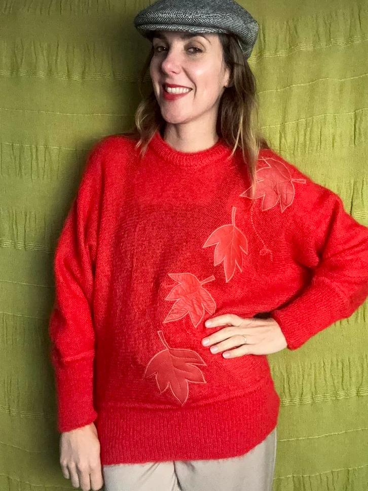 Vintage mohair trui / pullover - knitwear - rood - 36/S, Kleding | Dames, Truien en Vesten, Gedragen, Maat 36 (S), Rood, Ophalen of Verzenden