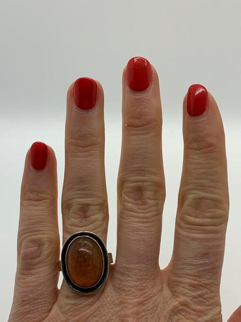 S485 Prachtige zilveren Georg Kramer ring maat 19, Sieraden, Tassen en Uiterlijk, Antieke sieraden, Ring, Zilver, Met edelsteen