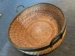 Rieten Mand met Messing Rand - 50cm, Gebruikt, Mand, Rond, Ophalen of Verzenden