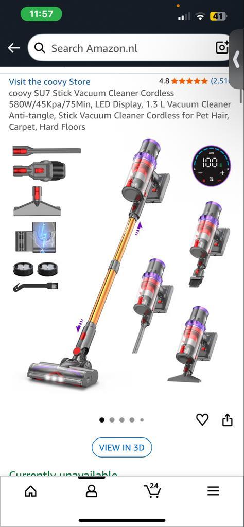 Coovy SU7 Snoerloze Steelstofzuiger, Witgoed en Apparatuur, Stofzuigers, Nieuw, Stofzuiger, Minder dan 1200 watt, Reservoir, Ophalen