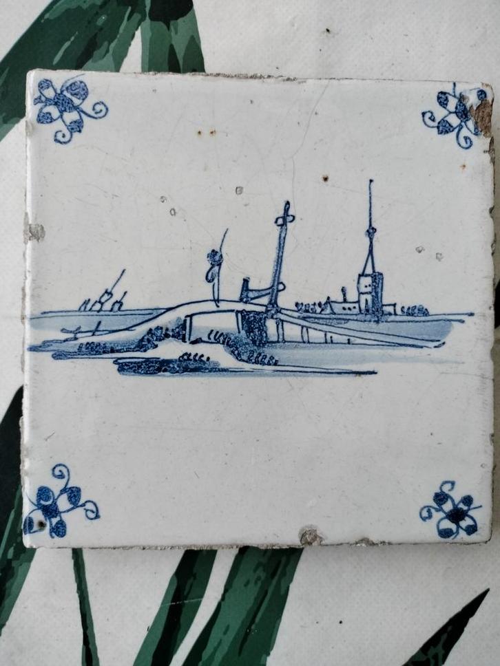 Delfts blauw tegel met scheepsmotief, Antiek en Kunst, Antiek | Wandborden en Tegels, Ophalen of Verzenden