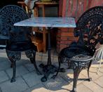Gietijzeren bistroset graniet tafelblad zie fotos bistro set, Tuin en Terras, Ophalen, Zo goed als nieuw