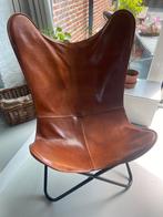 Leren vlinderstoel, Huis en Inrichting, Stoelen, Ophalen of Verzenden, Zo goed als nieuw, Bruin, Eén