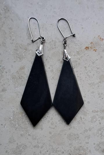 Prachtige zilveren oorhangers met echt (Hematiet).(925). beschikbaar voor biedingen