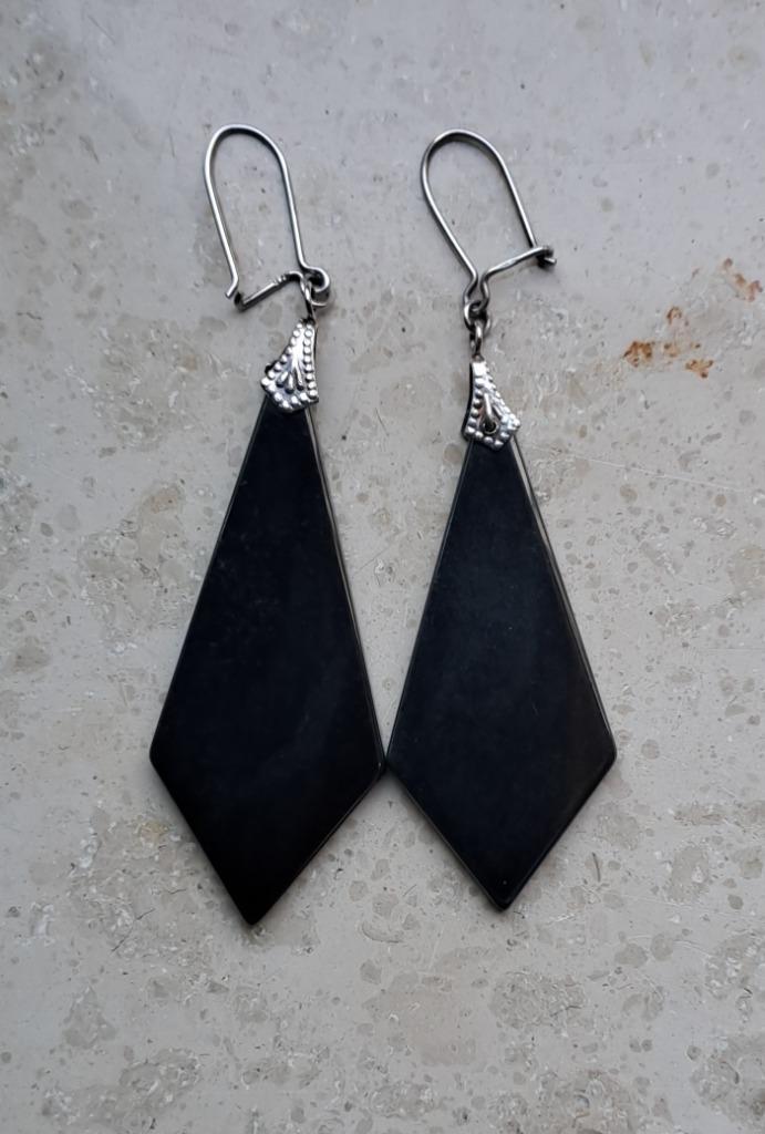 Prachtige zilveren oorhangers met echt (Hematiet).(925)., Sieraden, Tassen en Uiterlijk, Oorbellen, Zo goed als nieuw, Hangers