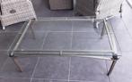 Mooie moderne salontafel +glazen blad +grijs metaal onderste, Ophalen, Gebruikt, 100 tot 150 cm, 50 tot 100 cm