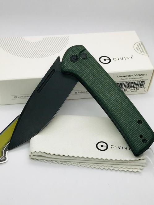 Civivi Conspirator C21006-2 Green Micarta, Blackwashed zakme, Caravans en Kamperen, Kampeergereedschap, Nieuw, Ophalen of Verzenden