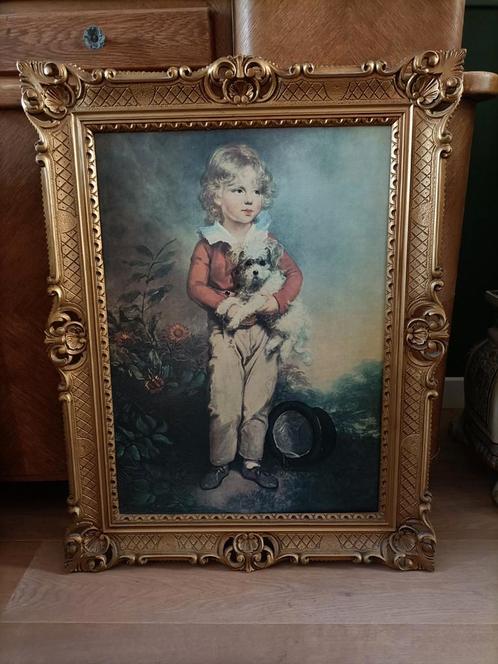 Vintage XL "schilderij" meisje met hond., Antiek en Kunst, Kunst | Schilderijen | Klassiek, Ophalen
