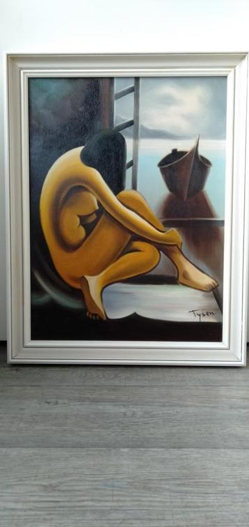 Schilderij van dame "uitzicht op baai" beschikbaar voor biedingen