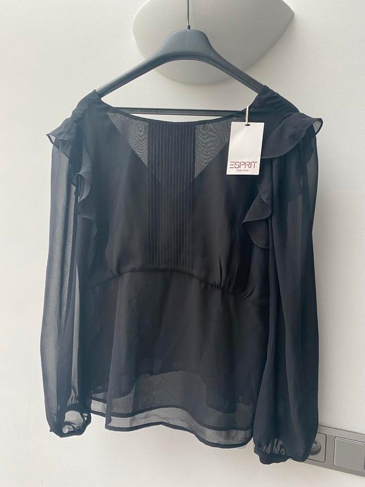 Zwarte Esprit blouse met ruches - Maat L, Kleding | Dames, Blouses en Tunieken, Nieuw, Maat 42/44 (L), Zwart, Ophalen of Verzenden