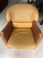 Lloyd Loom fauteuil, in combinatie met geel (echt) leer, Huis en Inrichting, Stoelen, Zo goed als nieuw, Eén, Ophalen, Riet of Rotan