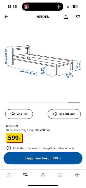 2x IKEA neiden Bedframe met lattenbodem 90x200 - afbeelding 3