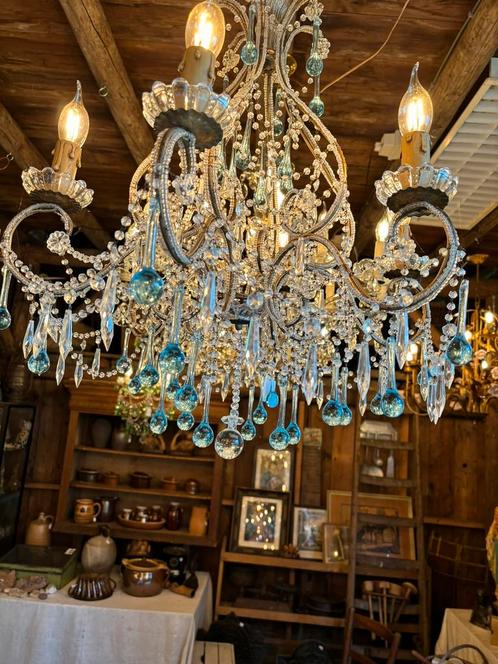 Frans kroonluchter kristal pegels groot gerestaureerd brons, Antiek en Kunst, Antiek | Lampen, Ophalen