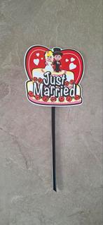 Just Married Bord, Ophalen of Verzenden, Zo goed als nieuw, Feestartikel, Geboorte of Huwelijk