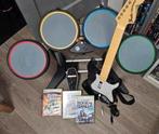 Xbox 360 Rockband Guitar Hero Drumstel + Gitaar + 3 spellen, Ophalen, Muziek, 1 speler, Zo goed als nieuw