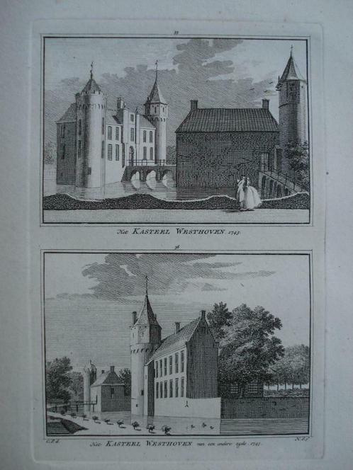 35-36 / Kasteel Westhoven in Domburg Kopergravure 1754, Antiek en Kunst, Kunst | Etsen en Gravures, Ophalen of Verzenden