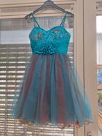 Turquoise cocktail/gala jurk mt 36, Blauw, Cocktailjurk, Ophalen of Verzenden, Zo goed als nieuw